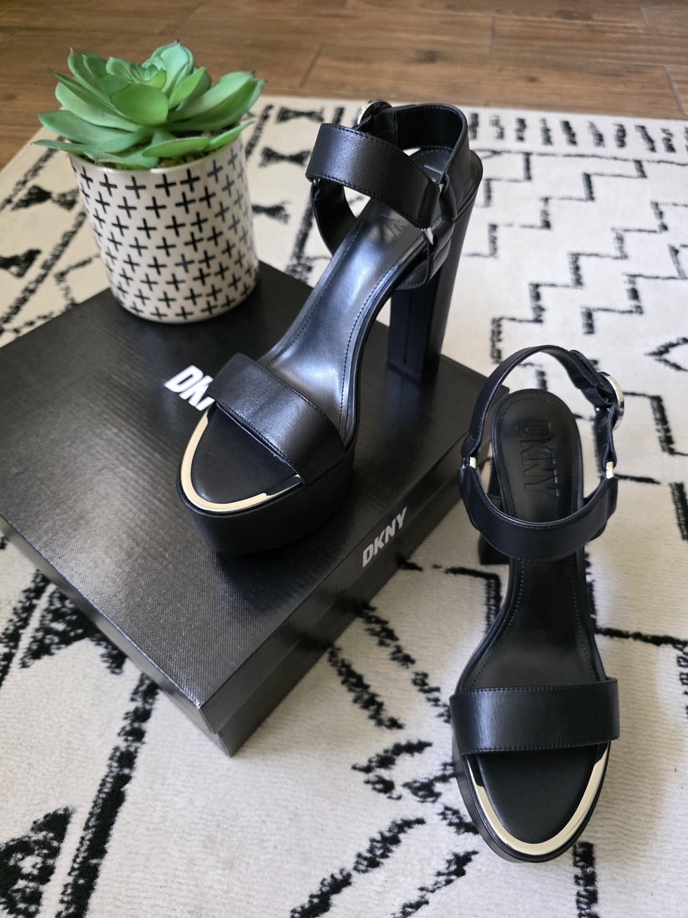 DKNY Black Leather Platform Sandals- BRAND NEW! NEVER WORN!